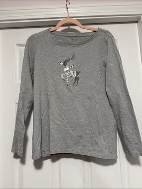 Talbots Gray Long Sleeve Tee with Reindeer Motif